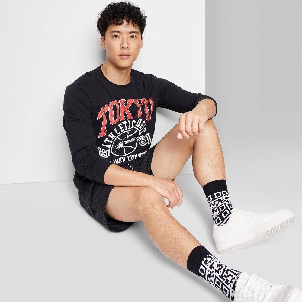 Original Use Men S Regular Fit Crewneck Long Sleeve Tokyo T-Shirt - Black - S